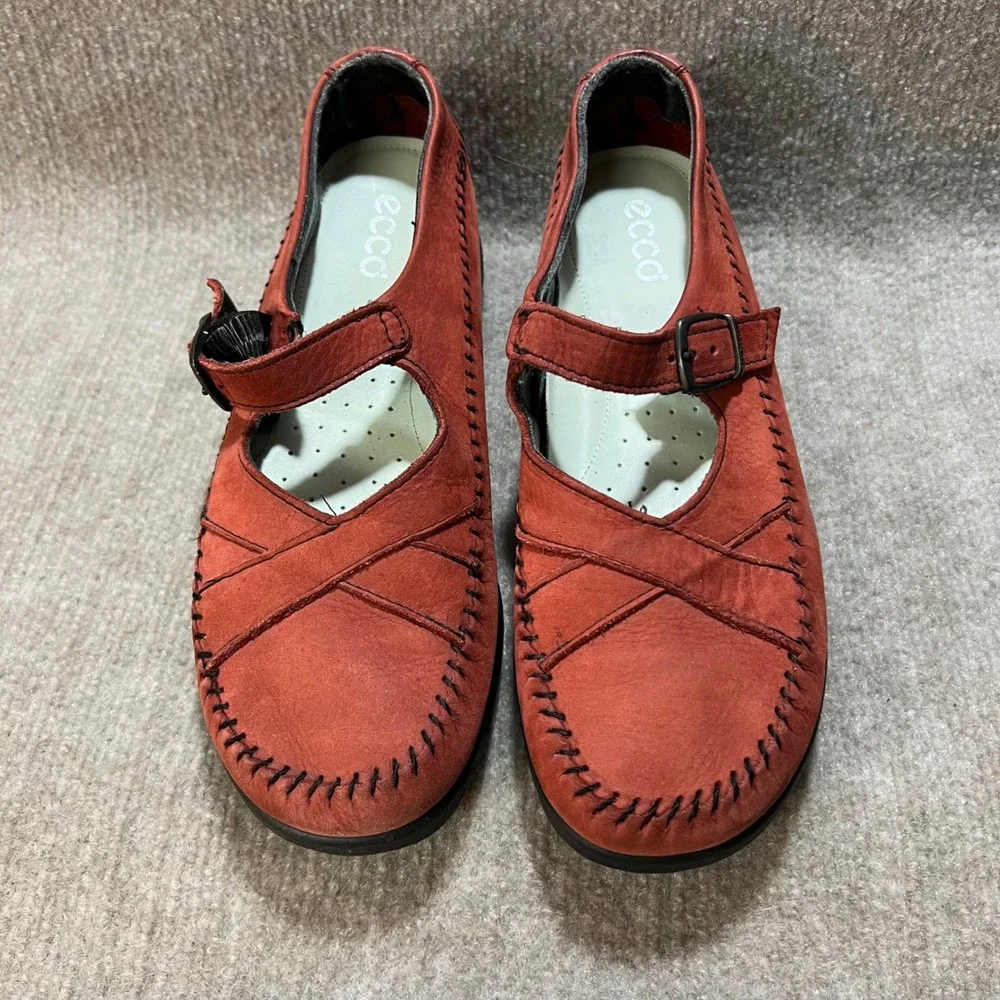 ECCO Women's 11 Red Suede Mary Jane Comfort Shoes Style 143551 Slip-On Flats‎